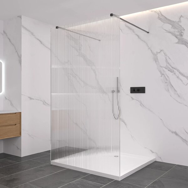 CERANO - Sprchová zástena Walk-in Onyx Duo Ľ/P - 8 mm - hranatá vzpera - čierna matná, ryhované sklo - 50x200 cm