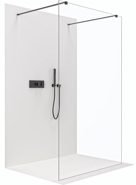 CERANO - Sprchová zástena Walk-in Onyx Duo Ľ/P - 8 mm - hranatá vzpera - čierna matná, transparentné sklo - 80x200 cm