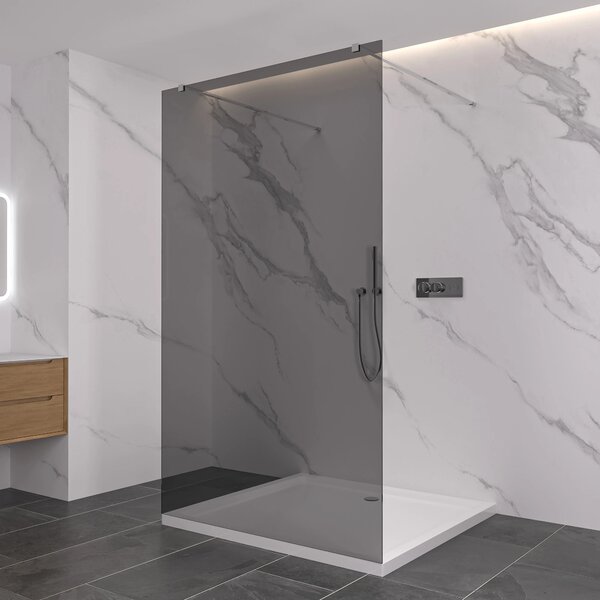CERANO - Sprchová zástena Walk-in Onyx Duo Ľ/P - 8 mm - hranatá vzpera - chróm, grafitové sklo - 90x200 cm