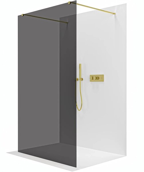 CERANO - Sprchová zástena Walk-in Onyx Duo Ľ/P - 8 mm - hranatá vzpera - zlatá, grafitové sklo - 100x200 cm
