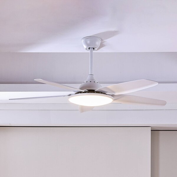 Lucande Stropný ventilátor LED Divian, biely, DC, tichý,, Biela / opálová, Obývacia izba / jedáleň, kov, Moderný