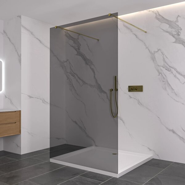CERANO - Sprchová zástena Walk-in Onyx Duo Ľ/P - 8 mm - hranatá vzpera - zlatá, grafitové sklo - 100x200 cm