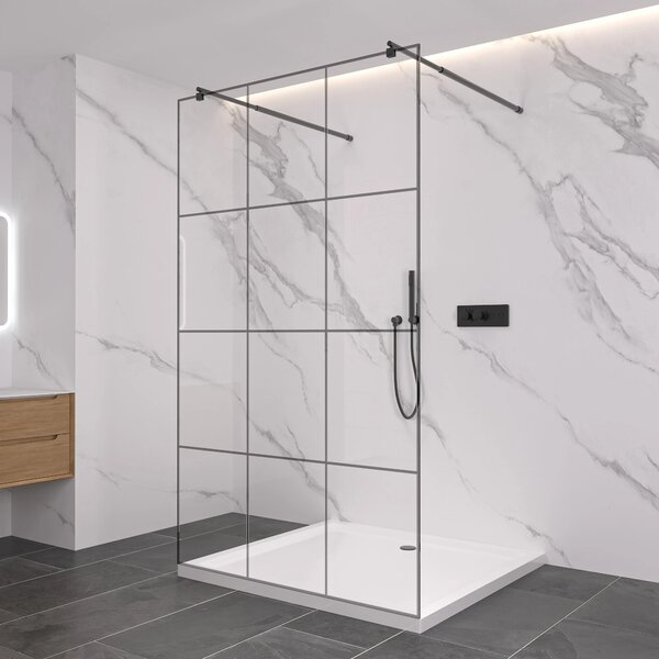 CERANO - Sprchová zástena Walk-in Onyx Duo Ľ/P - 8 mm - guľatá vzpera - čierna matná, industriálne sklo - 110x200 cm