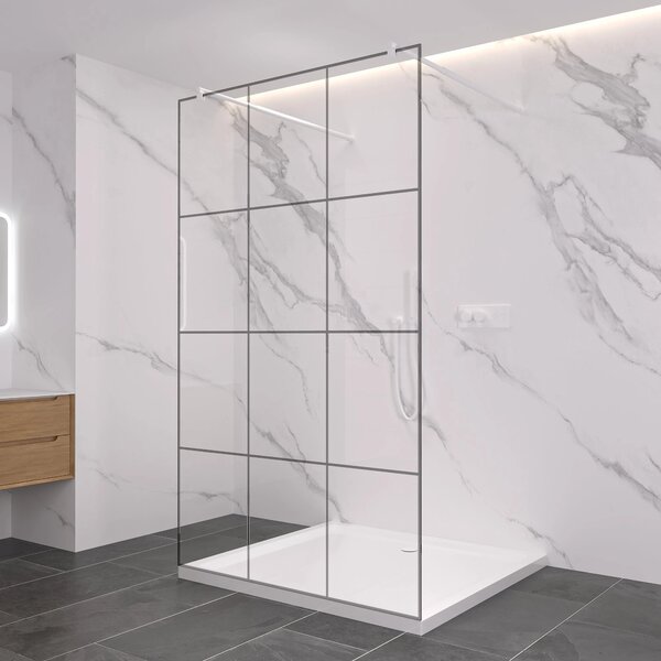 CERANO - Sprchová zástena Walk-in Onyx Duo Ľ/P - 8 mm - guľatá vzpera - biela matná, industriálne sklo - 90x200 cm