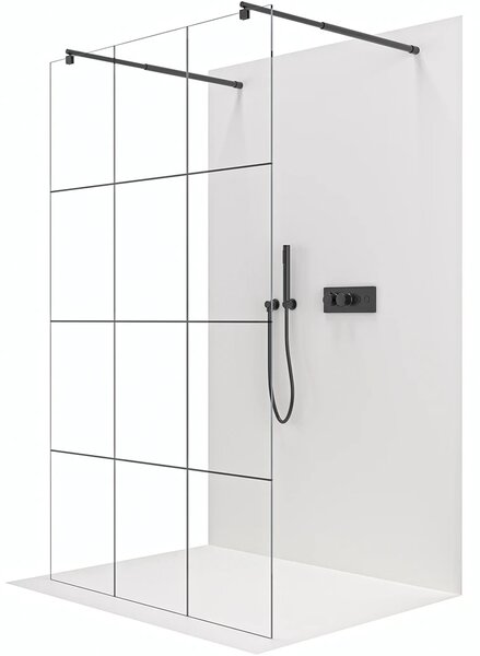 CERANO - Sprchová zástena Walk-in Onyx Duo Ľ/P - 8 mm - guľatá vzpera - čierna matná, industriálne sklo - 110x200 cm