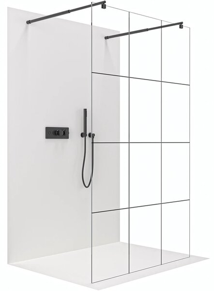 CERANO - Sprchová zástena Walk-in Onyx Duo Ľ/P - 8 mm - guľatá vzpera - čierna matná, industriálne sklo - 110x200 cm
