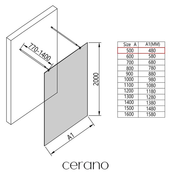 CERANO - Sprchová zástena Walk-in Onyx Duo Ľ/P - 8 mm - guľatá vzpera - čierna matná, mliečne sklo - 50x200 cm