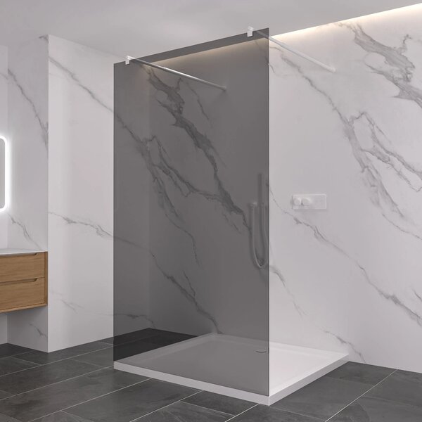CERANO - Sprchová zástena Walk-in Onyx Duo Ľ/P - 8 mm - guľatá vzpera - biela matná, grafitové sklo - 50x200 cm