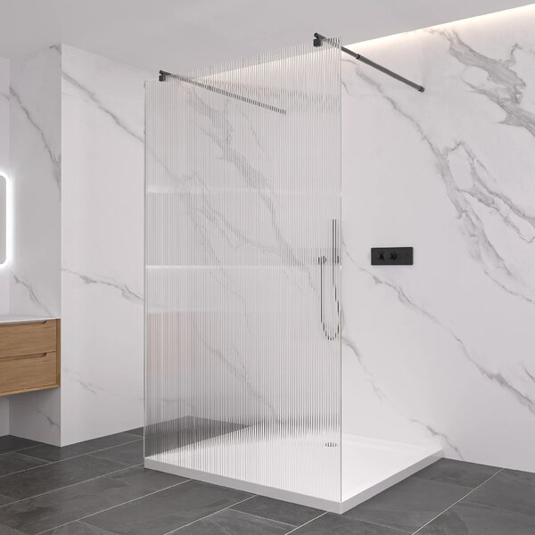 CERANO - Sprchová zástena Walk-in Onyx Duo Ľ/P - 8 mm - guľatá vzpera - čierna matná, ryhované sklo - 50x200 cm