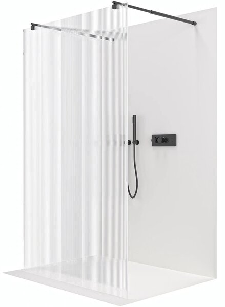 CERANO - Sprchová zástena Walk-in Onyx Duo Ľ/P - 8 mm - guľatá vzpera - čierna matná, ryhované sklo - 50x200 cm