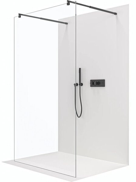 CERANO - Sprchová zástena Walk-in Onyx Duo Ľ/P - 8 mm - guľatá vzpera - čierna matná, transparentné sklo - 80x200 cm