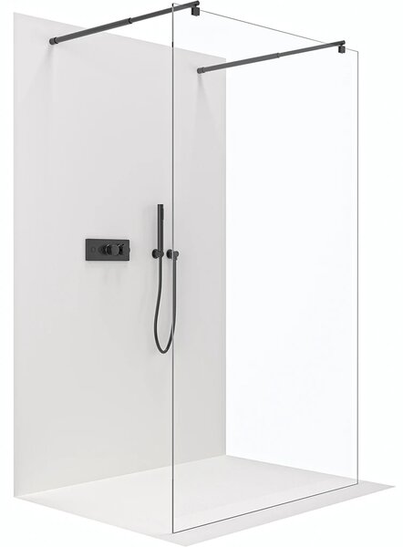 CERANO - Sprchová zástena Walk-in Onyx Duo Ľ/P - 8 mm - guľatá vzpera - čierna matná, transparentné sklo - 80x200 cm