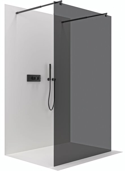 CERANO - Sprchová zástena Walk-in Onyx Duo Ľ/P - 8 mm - guľatá vzpera - čierna matná, grafitové sklo - 80x200 cm