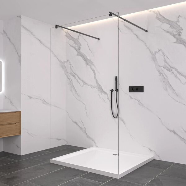 CERANO - Sprchová zástena Walk-in Onyx Duo Ľ/P - 8 mm - guľatá vzpera - čierna matná, transparentné sklo - 80x200 cm