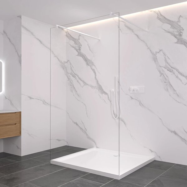 CERANO - Sprchová zástena Walk-in Onyx Duo Ľ/P - 8 mm - guľatá vzpera - biela matná, transparentné sklo - 50x200 cm