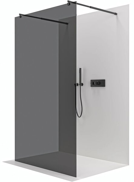 CERANO - Sprchová zástena Walk-in Onyx Duo Ľ/P - 8 mm - guľatá vzpera - čierna matná, grafitové sklo - 80x200 cm