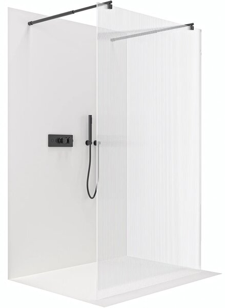CERANO - Sprchová zástena Walk-in Onyx Duo Ľ/P - 8 mm - guľatá vzpera - čierna matná, ryhované sklo - 50x200 cm