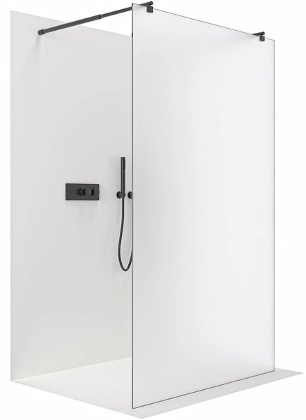 CERANO - Sprchová zástena Walk-in Onyx Duo Ľ/P - 8 mm - guľatá vzpera - čierna matná, mliečne sklo - 50x200 cm