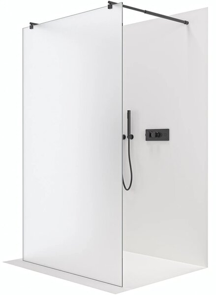 CERANO - Sprchová zástena Walk-in Onyx Duo Ľ/P - 8 mm - guľatá vzpera - čierna matná, mliečne sklo - 50x200 cm