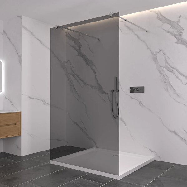 CERANO - Sprchová zástena Walk-in Onyx Duo Ľ/P - 8 mm - guľatá vzpera - chróm, grafitové sklo - 90x200 cm