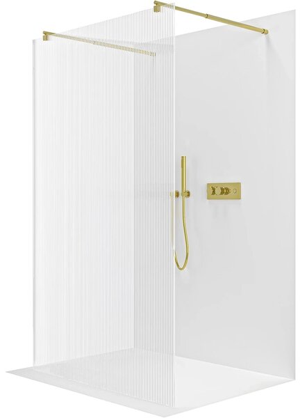 CERANO - Sprchová zástena Walk-in Onyx Duo Ľ/P - 8 mm - guľatá vzpera - zlatá, ryhované sklo - 50x200 cm