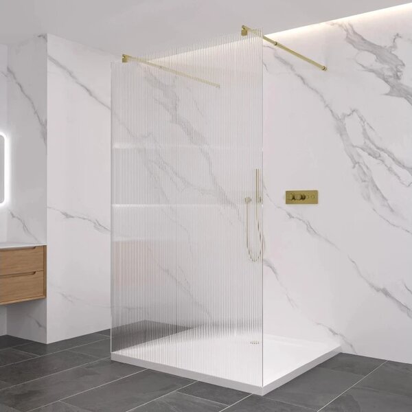 CERANO - Sprchová zástena Walk-in Onyx Duo Ľ/P - 8 mm - guľatá vzpera - zlatá, ryhované sklo - 50x200 cm