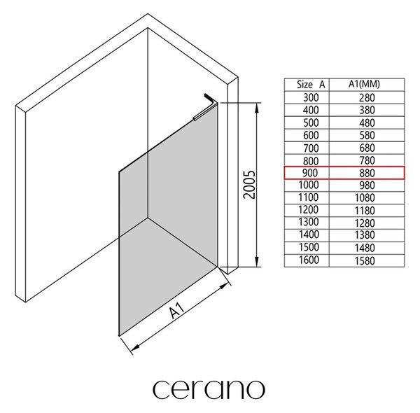CERANO - Sprchová zástena Walk-in Onyx L-pravá vzpera - 8 mm - chróm, industriálne sklo - 90x200 cm