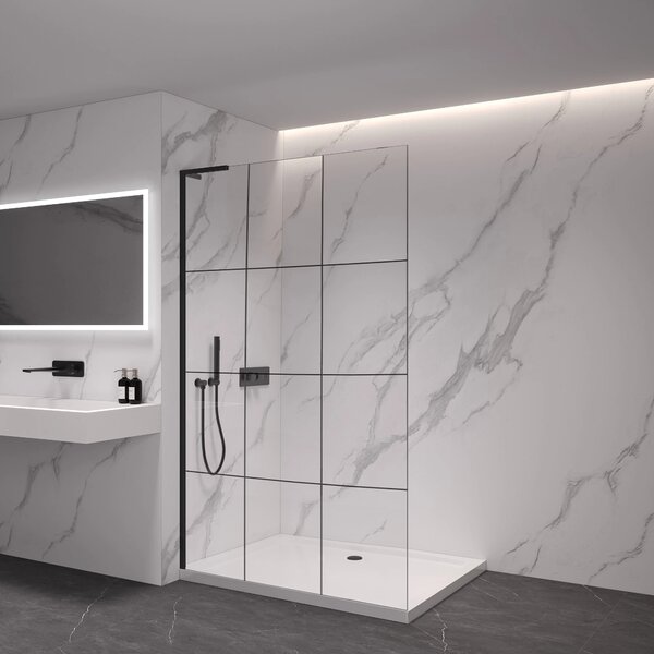 CERANO - Sprchová zástena Walk-in Onyx L-ľavá vzpera - 8 mm - čierna matná, industriálne sklo - 90x200 cm