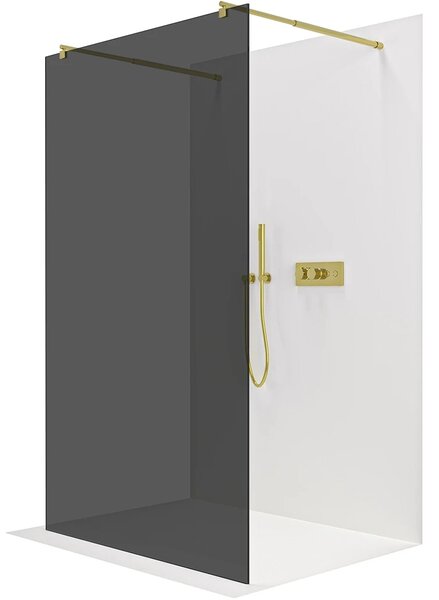 CERANO - Sprchová zástena Walk-in Onyx Duo Ľ/P - 8 mm - guľatá vzpera - zlatá, grafitové sklo - 50x200 cm
