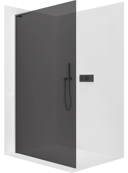 CERANO - Sprchová zástena Walk-in Onyx L-ľavá vzpera - 8 mm - čierna matná, grafitové sklo - 40x200 cm