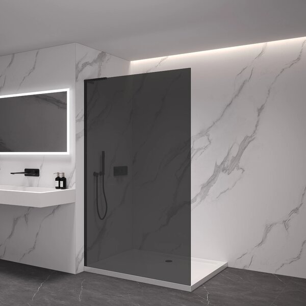 CERANO - Sprchová zástena Walk-in Onyx L-ľavá vzpera - 8 mm - čierna matná, grafitové sklo - 40x200 cm