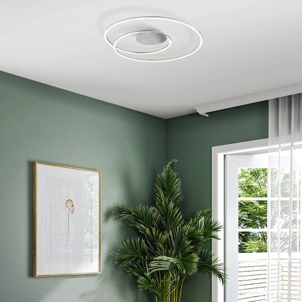 Stropné LED svetlo HOLY, nikl, Ø 68 cm, diaľkové ovládanie,, Hliník / sivá / zinok, Obývacia izba / jedáleň, kov, Moderný, Závesné svietidlo