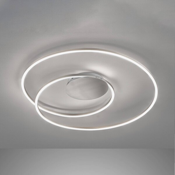 Stropné LED svetlo HOLY, nikl, Ø 68 cm, diaľkové ovládanie,, Hliník / sivá / zinok, Obývacia izba / jedáleň, kov, Moderný, Závesné svietidlo