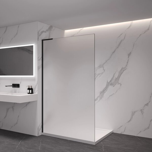 CERANO - Sprchová zástena Walk-in Onyx L-ľavá vzpera - 8 mm - čierna matná, mliečne sklo - 30x200 cm