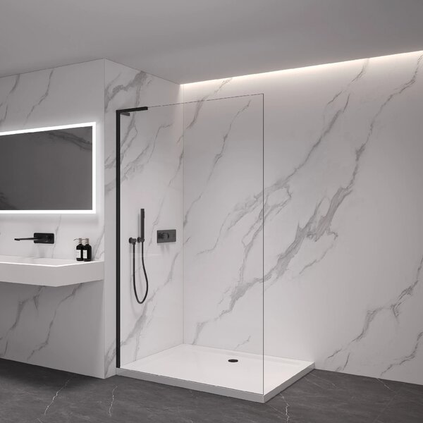 CERANO - Sprchová zástena Walk-in Onyx L-ľavá vzpera - 8 mm - čierna matná, transparentné sklo - 40x200 cm