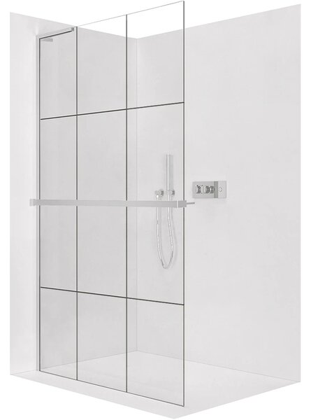 CERANO - Sprchová zástena Walk-in Onyx L-ľavá vzpera - 8 mm + polička / držiak na uteráky - chróm, industriálne sklo - 90x200 cm
