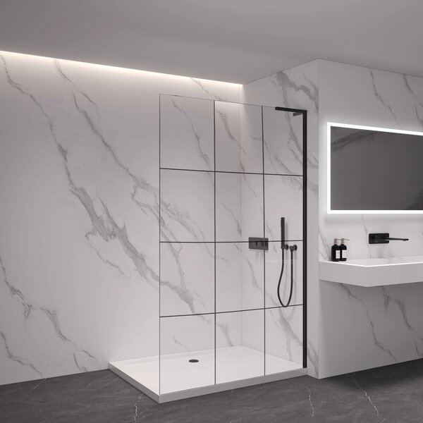 CERANO - Sprchová zástena Walk-in Onyx L-pravá vzpera - 8 mm - čierna matná, industriálne sklo - 90x200 cm