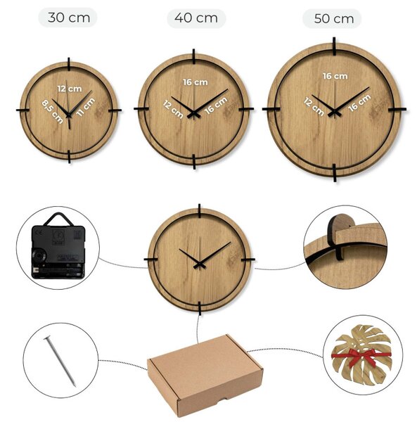 Moderné nástenné hodiny s motívom lesa a hôr | SENTOP HDF0600-GOLD-OAK