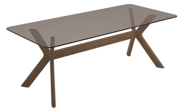 Gloster Teakový jedálenský stôl s kríženou podnožou X-Frame, Gloster, obdĺžnikový 220x100x75,5 cm, rám teak, doska tvrdené dymové sklo