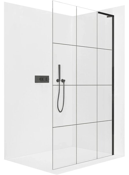 CERANO - Sprchová zástena Walk-in Onyx L-pravá vzpera - 8 mm - čierna matná, industriálne sklo - 90x200 cm