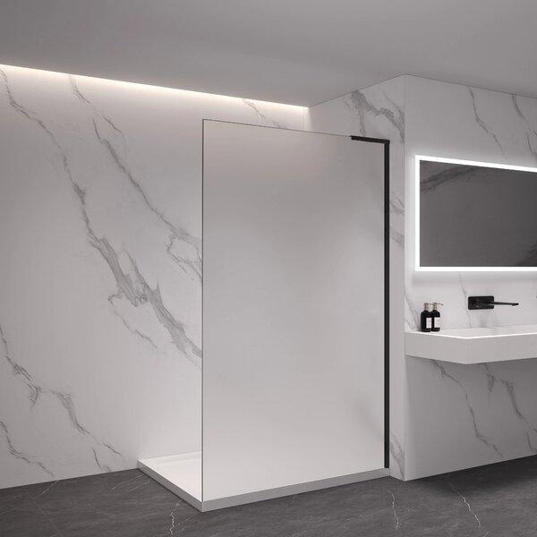 CERANO - Sprchová zástena Walk-in Onyx L-pravá vzpera - 8 mm - čierna matná, mliečne sklo - 30x200 cm