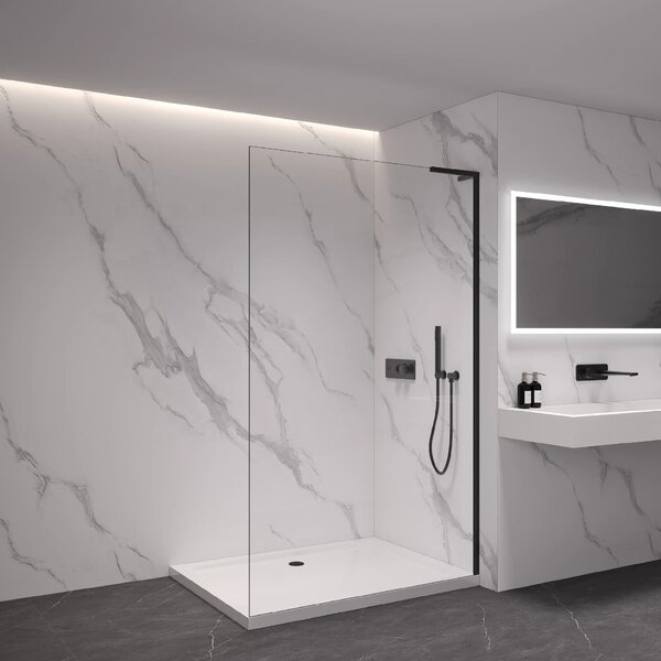 CERANO - Sprchová zástena Walk-in Onyx L-pravá vzpera - 8 mm - čierna matná, transparentné sklo - 40x200 cm