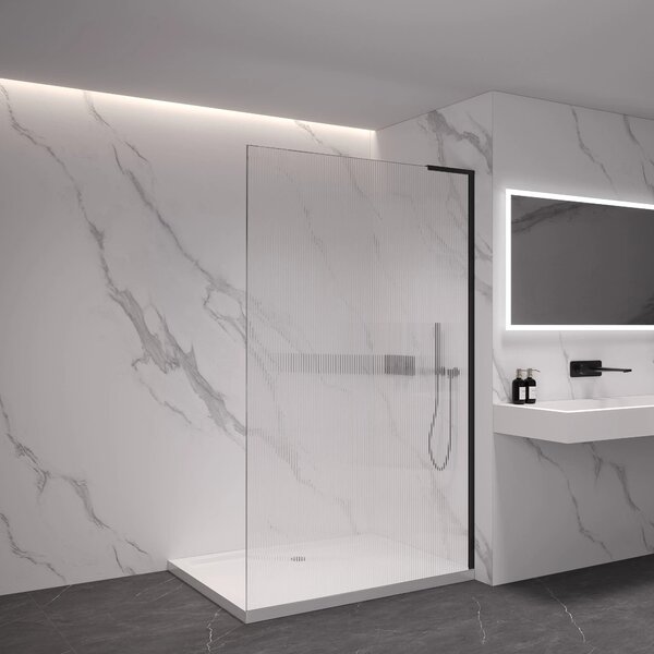CERANO - Sprchová zástena Walk-in Onyx L-pravá vzpera - 8 mm - čierna matná, ryhované sklo - 50x200 cm