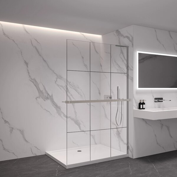 CERANO - Sprchová zástena Walk-in Onyx L-pravá vzpera - 8 mm + polička/držiak na uteráky - chróm, industriálne sklo - 90x200 cm