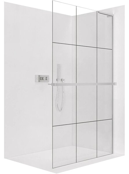 CERANO - Sprchová zástena Walk-in Onyx L-pravá vzpera - 8 mm + polička/držiak na uteráky - chróm, industriálne sklo - 90x200 cm