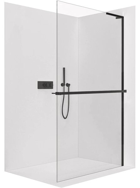 CERANO - Sprchová zástena Walk-in Onyx L-pravá vzpera + polička/držiak na uteráky - 8 mm - čierna matná, transparentné sklo - 40x200 cm