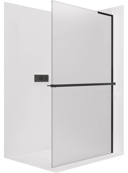 CERANO - Sprchová zástena Walk-in Onyx L-pravá vzpera + polička/držiak na uteráky - 8 mm - čierna matná, mliečne sklo - 30x200 cm
