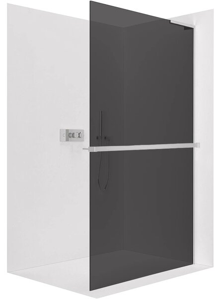 CERANO - Sprchová zástena Walk-in Onyx L-pravá vzpera + polička/držiak na uteráky - 8 mm - chróm, grafitové sklo - 30x200 cm