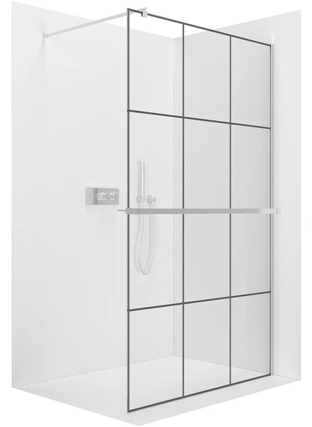 CERANO - Sprchová zástena Walk-in Onyx Round Ľ/P - 8 mm + polička/držiak na uteráky - guľatá vzpera - chróm, industriálne sklo - 100x200 cm