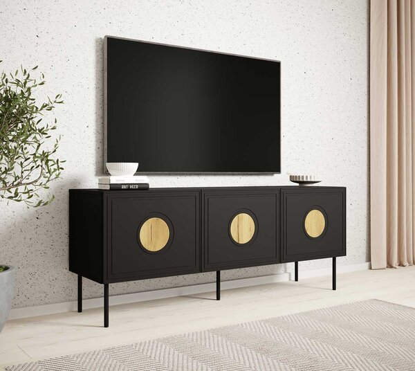 MEBLINE Komoda RTV LAZZO 150 čierny mat / dub craft